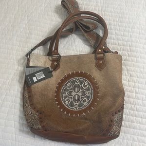 Myra Vintage Cottegecore Leather and Hairon Bag